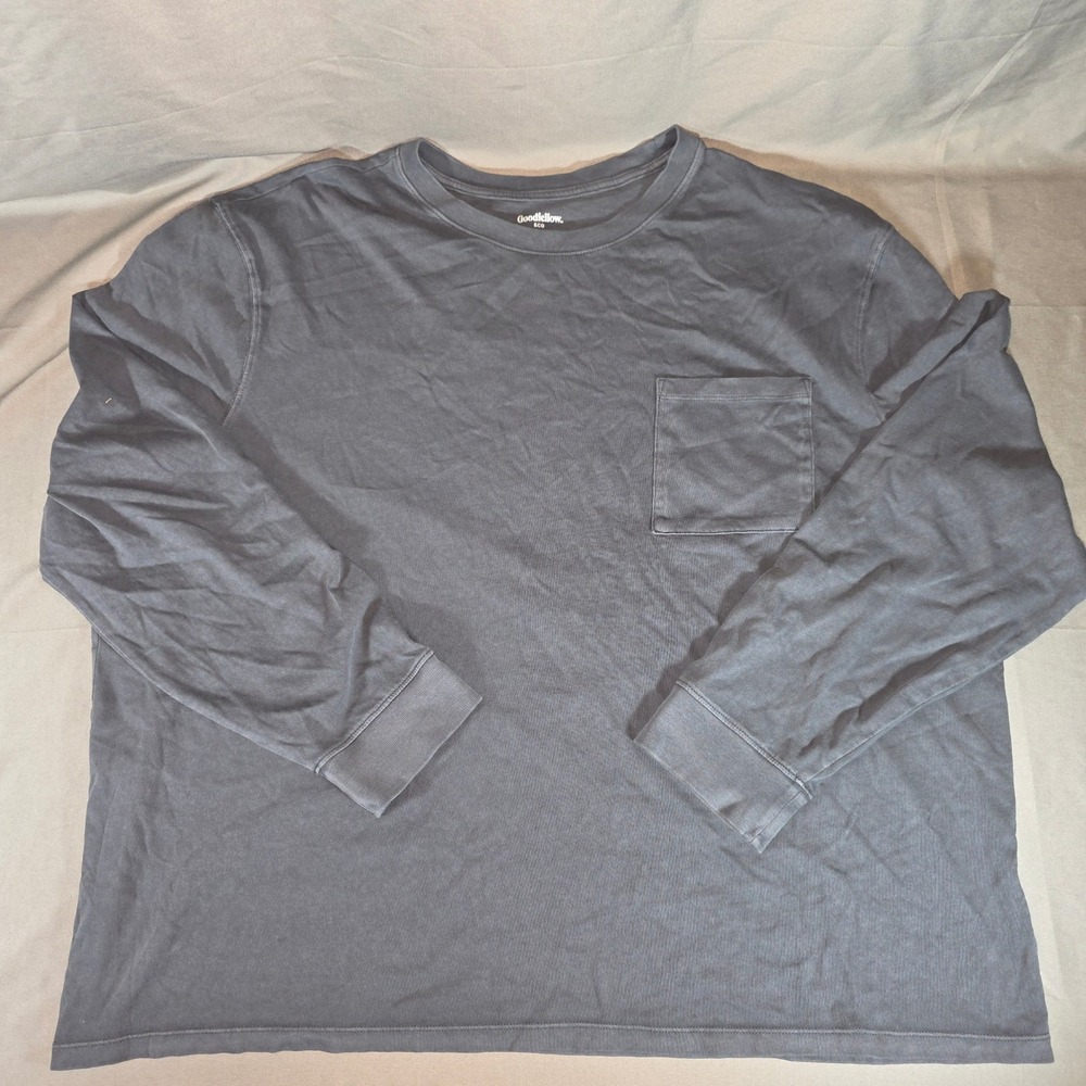 Goodfellow & Co Mens XXL The Vintage Tee Long Sleeve Pocket T-Shirt Black Cotton